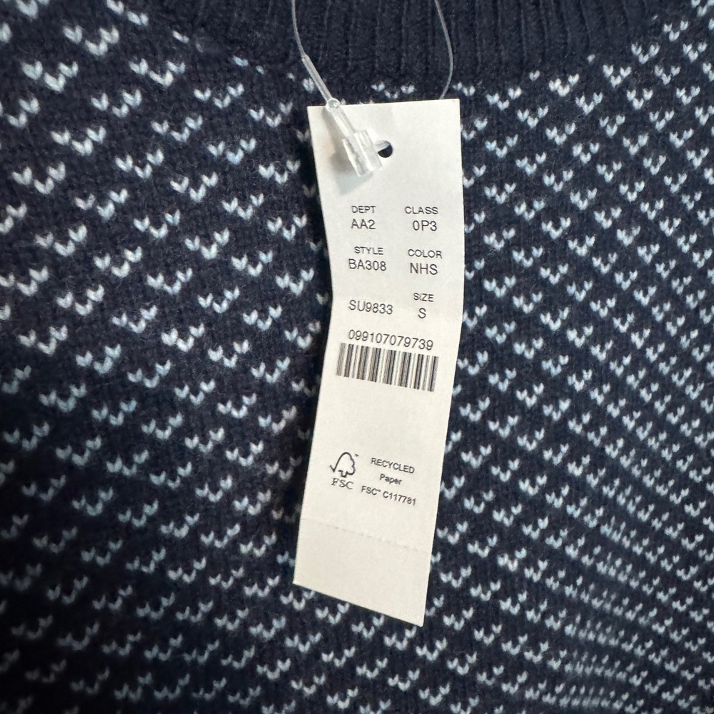 J Crew Rugged Merino Sweater Mens Small Navy Blue Birdseye Wool Blend Pullover - Picture 4 of 8